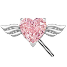 Titanium Threadless Attachment - Pink Cubic Zirconia Heart & Wings - 14 Gauge
