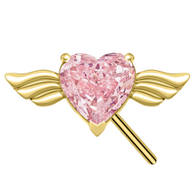 Gold Titanium Threadless Attachment - Pink Cubic Zirconia Heart & Wings - 14 Gauge 