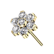Gold Titanium Threadless Attachment - Cubic Zirconia Flower