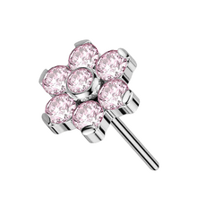 Titanium Threadless Attachment - Pink Cubic Zirconia Flower