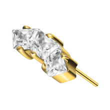 Gold Titanium Threadless Attachment - Cubic Zirconia Square Trio - 14 Gauge