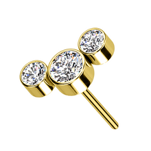 Gold Titanium Threadless Attachment - Cubic Zirconia Bezel Set Trio