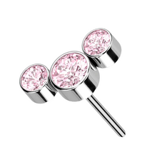 Titanium Threadless Attachment - Pink Cubic Zirconia Bezel Set Trio