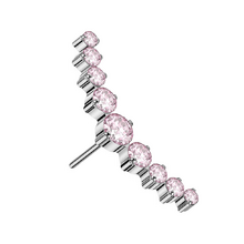 Titanium Threadless Floating Belly Attachment - Pink Cubic Zirconia Clawset Cluster - 14 Gauge
