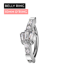 Titanium Belly 'D' Ring - Triple Baguette Cubic Zirconia - 14 Gauge - 10mm