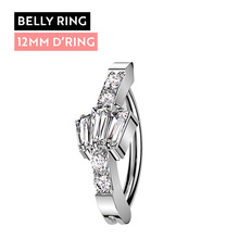 Titanium Belly 'D' Ring - Triple Baguette Cubic Zirconia - 14 Gauge - 12mm