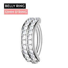 Titanium Belly 'D' Ring - Double Channel Set Cubic Zirconia - 14 Gauge - 12mm