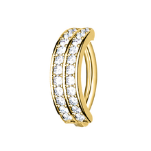 Gold Titanium Belly 'D' Ring - Double Channel Set Cubic Zirconia - 14 Gauge - 10mm