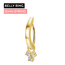 Gold Titanium Belly 'D' Ring - Cubic Zirconia Trinity Charm - 14 Gauge - 12mm