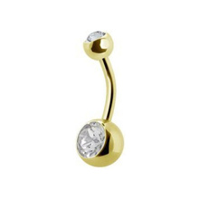 Gold Titanium Double Jewelled Belly Ring - Crystal