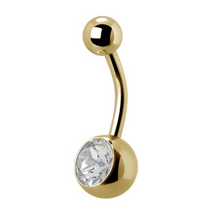 Gold Titanium Single Jewelled Belly Ring - Crystal 14 Gauge - 12mm
