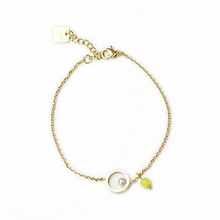 Gold Surgical Steel Pearl Circle Pendant with Chartreuse Bead