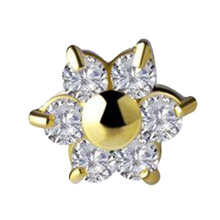 14K Gold Attachment for Threadless Labret - Premium Zirconia Flower - 5mm