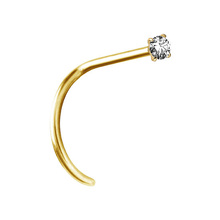 14K Gold Pigtail Nose Stud - Claw Set Premium Zirconia - 2mm