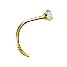14K Gold Pigtail Nose Stud - Claw Set Aurora Borealis Premium Zirconia - 2mm