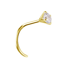 14K Gold Pigtail Nose Stud - Claw Set Premium Zirconia - 3mm