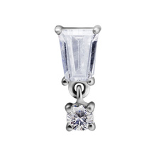 Surgical Steel - Tapered Baguette And Square Charm - Cubic Zirconia - 8mm Internal Thread Labret Attachment