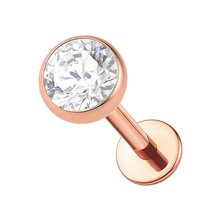 Rose Gold Titanium 2.35mm Premium Zirconia  - Threadless 18G - 7mm Flatback Stud