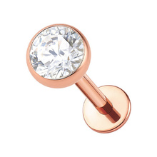 Rose Gold Titanium 4mm Premium Zirconia  - Threadless 18G - 7mm Flatback Stud