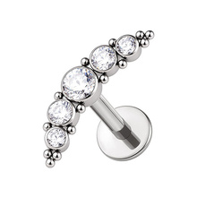 Titanium Premium Zirconia 10mm Half Moon Cluster  - Threadless 18G - 7mm Flatback Stud