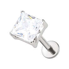 Titanium 4mm Premium Zirconia Square - Threadless 18G - 7mm Flatback Stud