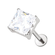 Titanium 5mm Premium Zirconia Square - Threadless 18G - 7mm Flatback Stud