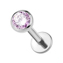 Titanium 2.35mm Pink Premium Zirconia - Threadless 18G - 7mm Flatback Stud