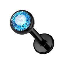 Black Titanium 4mm Aqua Prem Zirconia  - Threadless 18G - 7mm Post