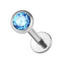Titanium 2.35mm Aqua Premium Zirconia - Threadless 18G - 7mm Flatback Stud