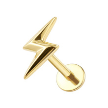 Gold Titanium 5mm Lightning Bolt  - Threadless 18G - 7mm Flatback Stud