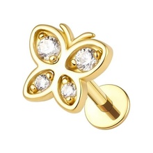 Gold Titanium 5.5mm Premium Zirconia Butterfly - Threadless 18G - 7mm Post