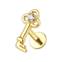 Gold Titanium 7mm Premium Zirconia Key - Threadless 18G - 7mm Post