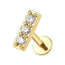 Gold Titanium 5.5mm Premium Zirconia Rectangle - Threadless 18G - 7mm Post
