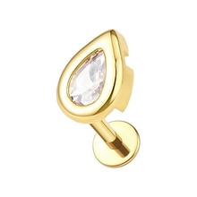 Gold Titanium 6mm Pear Cubic Zirconia - Threadless 18G - 7mm Post