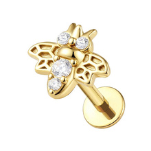 Gold Titanium 7mm Bee Cubic Zirconia - Threadless 18G - 7mm Post
