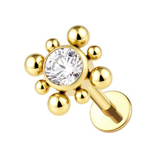Gold Titanium Premium Zirconia 5mm Circle Ball Cluster - Threadless 18G - 7mm Post