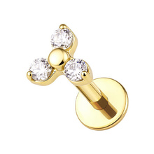 Gold Titanium 2.5mm Premium Zirconia Trinity - Threadless 18G - 7mm Flatback Stud
