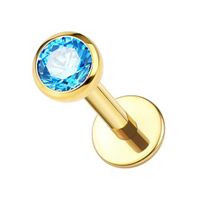 Gold Titanium Aqua 2.35mm Premium Zirconia - Threadless 18G - 7mm Post