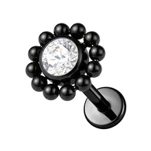 Black Titanium 3mm Premium Zirconia Ball Flower Cluster - Threadless 18G - 7mm Post