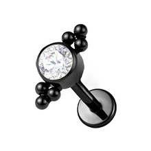 Black Titanium 3mm Premium Zirconia Ball Triangle Cluster - Threadless 18G - 7mm Post