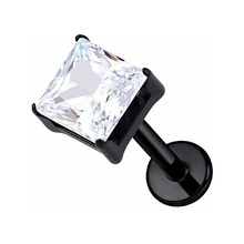Black Titanium 4mm Premium Zirconia Square - Threadless 18G - 7mm Flatback Stud