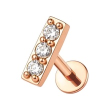 Rose Gold Titanium 5.5mm Premium Zirconia Rectangle - Threadless 18G - 7mm Flatback Stud