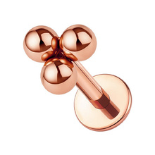 Rose Gold Titanium 3mm 3 Ball Trinity - Threadless 18G - 7mm Flatback Stud