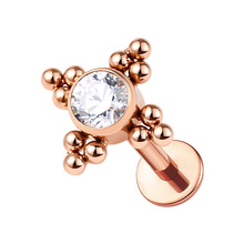 Rose Gold Titanium 5mm Premium Zirconia Cross Cluster - Threadless 18G - 7mm Flatback Stud
