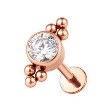 Rose Gold Titanium Prem Zirc. 5mm Ball Triangle Cluster - Threadless 18G - 7mm Flatback Stud