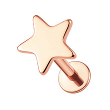 Rose Gold Titanium 4mm Star - Threadless 18G - 7mm Flatback Stud