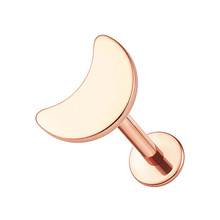 Rose Gold Titanium 4mm Moon - Threadless 18G - 7mm Flatback Stud