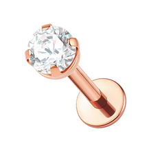 Rose Gold Titanium 2mm Round Premium Zirconia - Threadless 18G - 7mm Flatback Stud