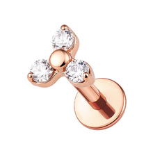 Rose Gold Titanium 2.5mm Premium Zirconia Trinity - Threadless 18G 7mm Flatback Stud