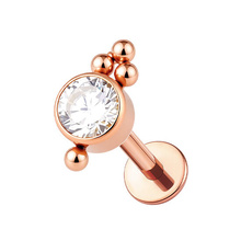 Rose Gold Titanium 5mm Premium Zirconia Ball Cluster - Threadless 18G - 7mm Flatback Stud